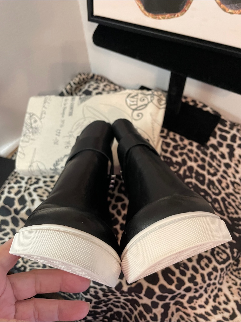 Linea Paola Freston Women's Black Leather Wedge Ankle Sneakers - Picture 8 of 14